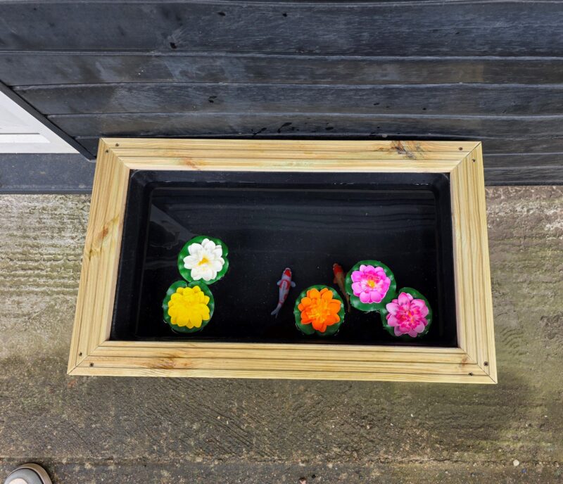 Garden Pond Water Feature Fish Pond in decking surround